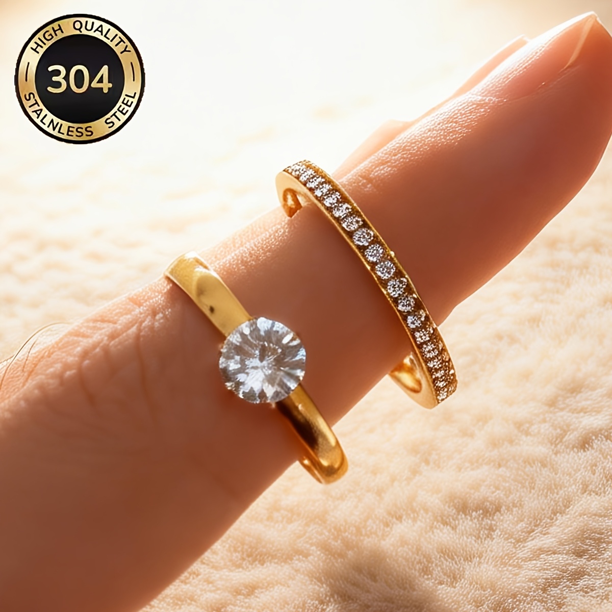 Women's 2pcs 18K Gold-Plated Stainless Steel Stackable Rings